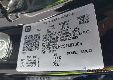 2025 Chevrolet Colorado 4Wd Z71 z USA, uszkodzony, nr VIN 1GCPTDEK7S1181005